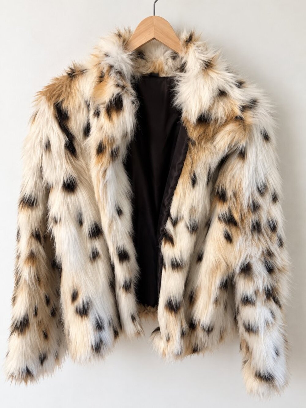 New NWT Faux Fur Statement Jacket | Cream Tan Black | Medium